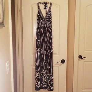 BCBG black and white maxi halter dress