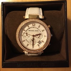 Michael Kors Watch rose gold, white leather strap