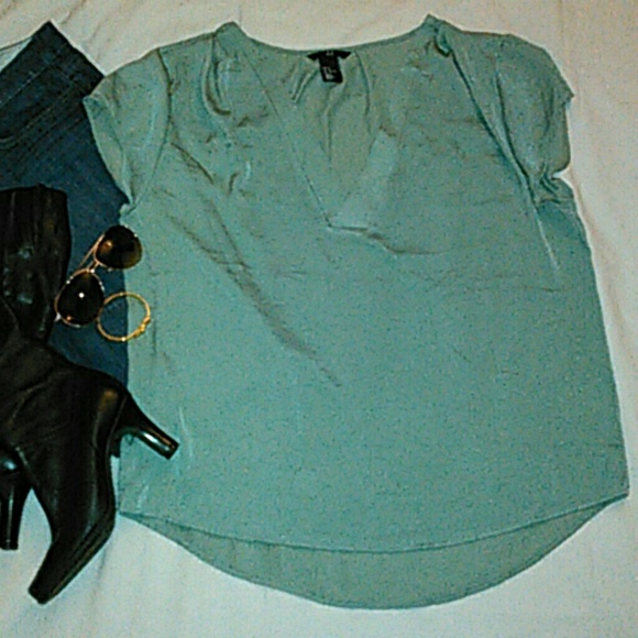 H&M mint green silk feeling blouse