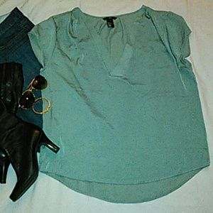 H&M mint green silk feeling blouse