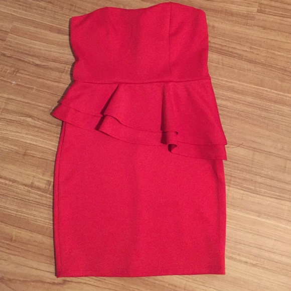 Strapless Red Peplum Dress