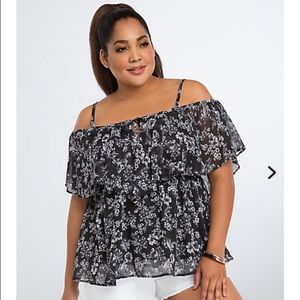 Floral chiffon shoulder top