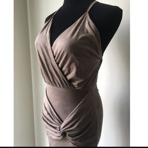 Taupe Faux Suede Knotted Dress