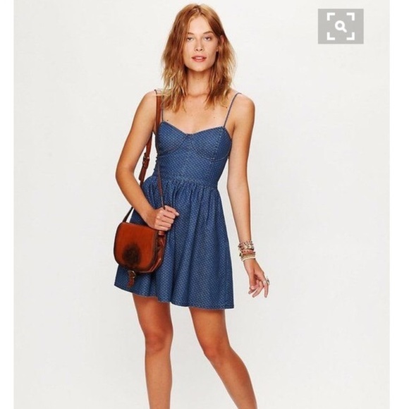 Free People Denim Polka Dot Bustier Dress