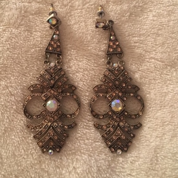 Champagne Gold Crystal Dangle Chandelier Earrings