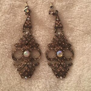 Champagne Gold Crystal Dangle Chandelier Earrings