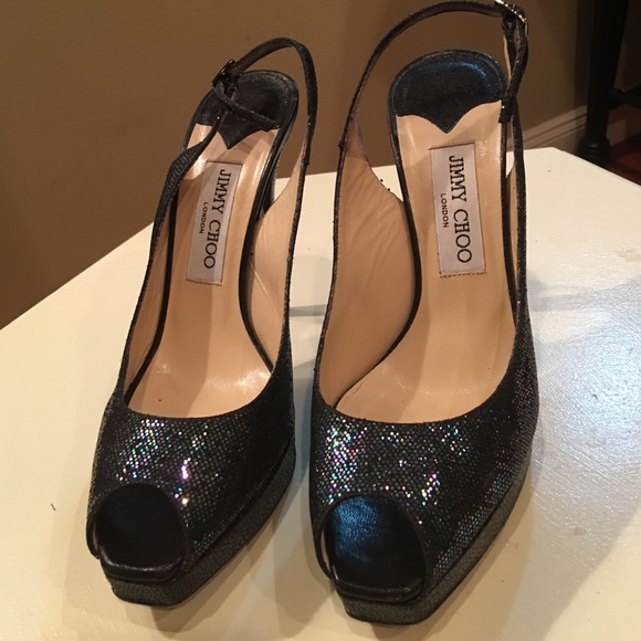 Jimmy Choo Iridescent Glitter Platform Slingback