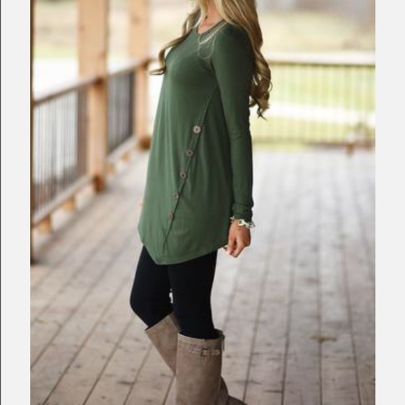 Olive side button tunic - Picture 2 of 4