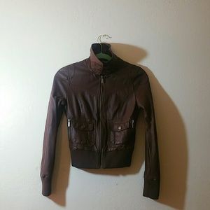 Faux leather brown jacket