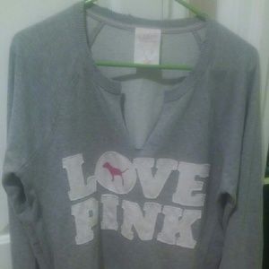 VS Pink "Love Pink" V-Neck Sweatshirt