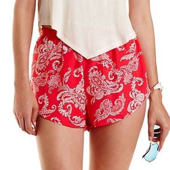 Red Paisley Chiffon Shorts