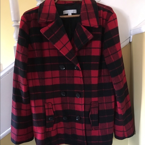 NY & Co. Red Plaid Peacoat