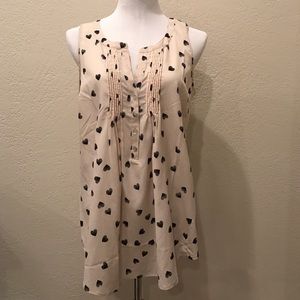 Daniel Rainn Sleeveless Cream Heart Blouse Medium