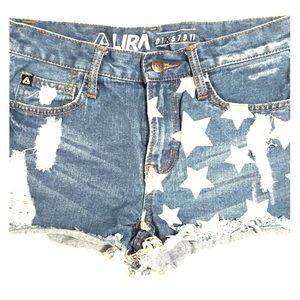 Women's Blue LIRA Denim Shorts Star Design