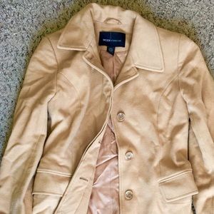 Warm, lined pea coat.  Size 4, tan, knee-length.