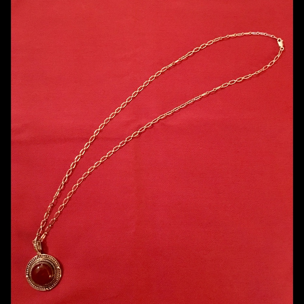 Vintage Carnelian Agate Pendant in Sterling Silver