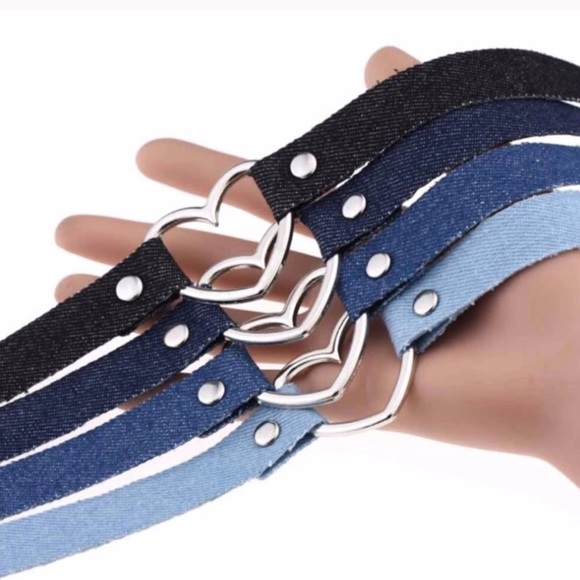 DENIM JEAN HEART Choker Silver Brand New - Picture 2 of 2
