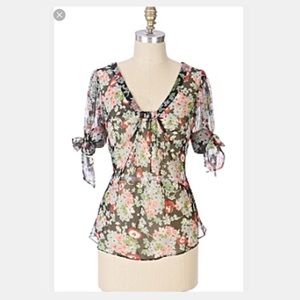 Anthropologie Odille sculpture blouse silk top