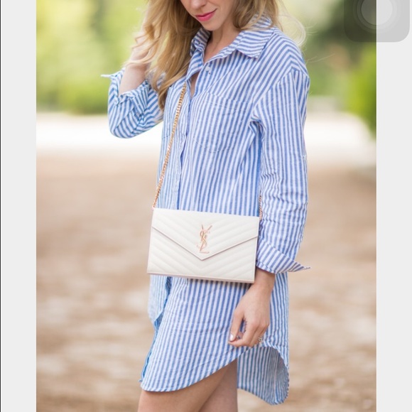 Blue and White Striped Shirt Dress