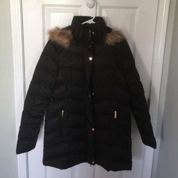 Black Puff Coat with Fur Hood