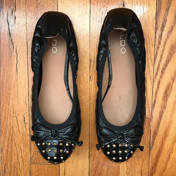 Aldo black flats with gold studs. Size 8!