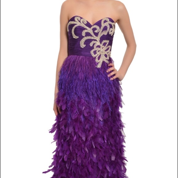 Mac Duggal sequin feather evening gown