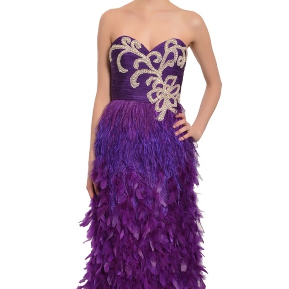 Mac Duggal sequin feather evening gown