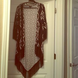 Black & white Fringed kimono