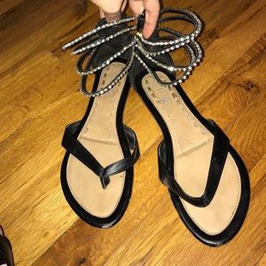 Cute black leather , silver studded sandals.