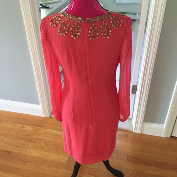 French Connection Beaded Neckline Coral Bex Dress - Picture 4 of 4