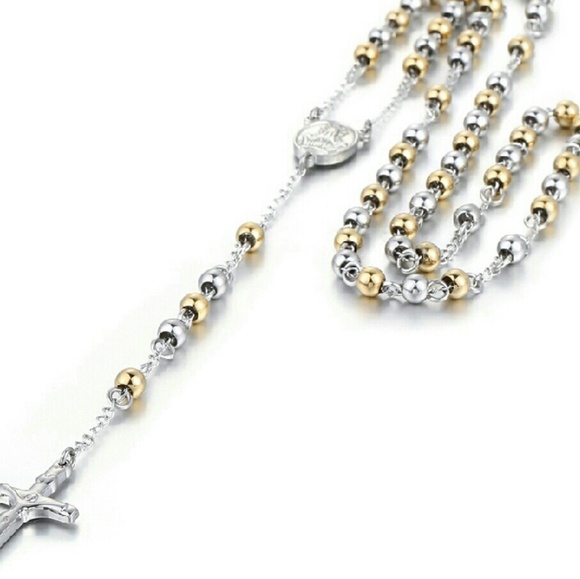 Bead Chain Rosary Jesus Christ Cross Pendant
