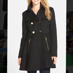 Black Double Breasted Fit & Flare Coat