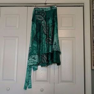 Green paisley silk wrap around skirt.