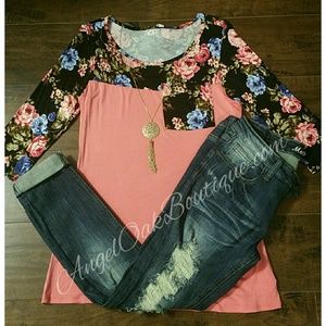 Floral print top in coral