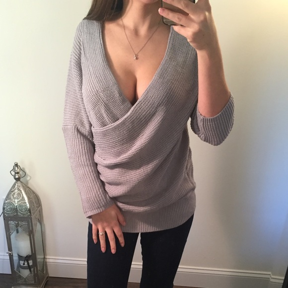 Last 1 - Gray Off The Shoulder Knit Sweater - Picture 2 of 4