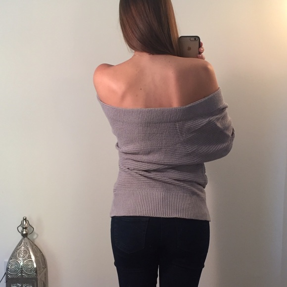 Last 1 - Gray Off The Shoulder Knit Sweater - Picture 4 of 4