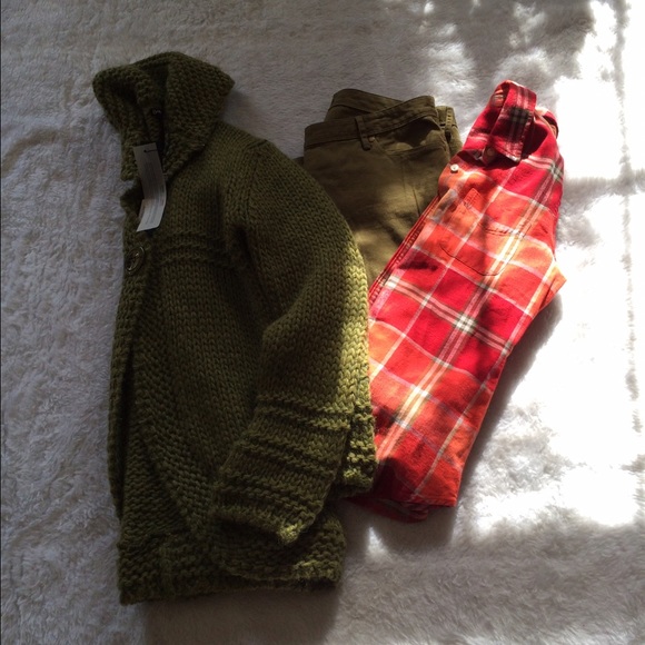 Lucky Brand soft plaid shirt olive red & orange - Picture 4 of 4