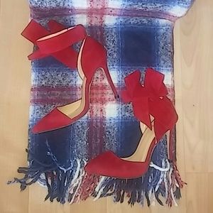 NWOT Red velvet pumps w/ ankle strap bow.