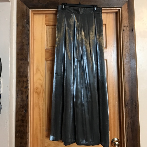 Floor length silver metallic skirt