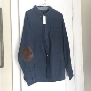 JCrew blue/gray button down with suede elbows XL