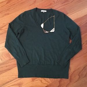 Italian Merino Wool Dark Green Scoop Neck Sweater