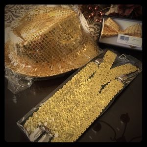 Gold Sequin Top Hat,  Suspenders, & Bow Tie