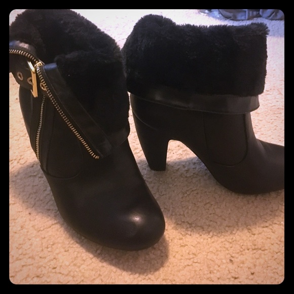 Fur-lined high heeled boots