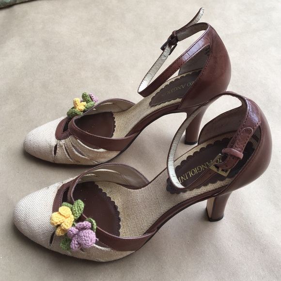 [ ENZO ANGIOLINI Leather Canvas Floral Heels ] 7.5 - Picture 4 of 7
