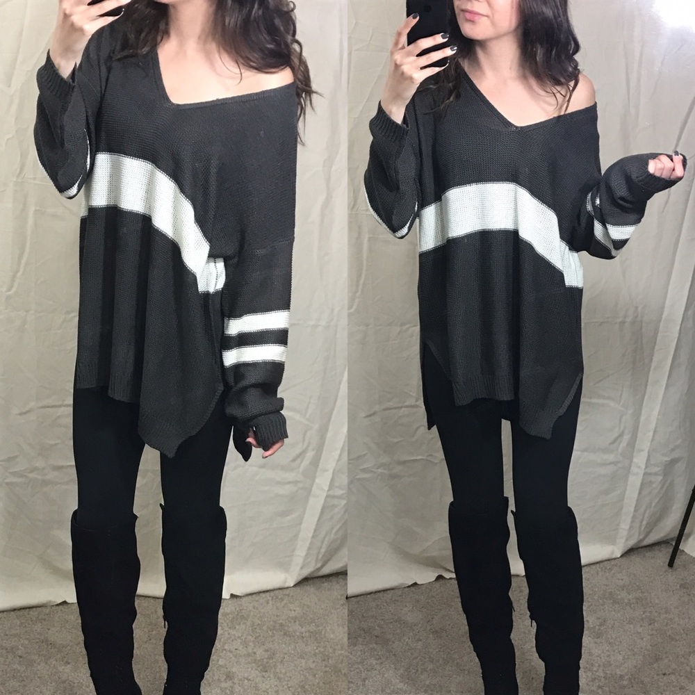 LAST S/M Charcoal Cream Varsity Wool Sweater - Picture 3 of 5