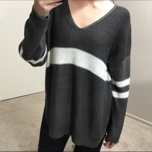 LAST S/M Charcoal Cream Varsity Wool Sweater - Picture 2 of 5
