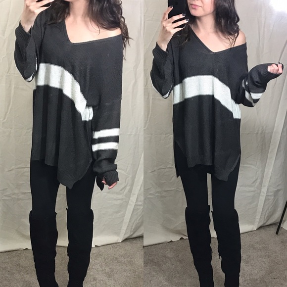 LAST S/M Charcoal Cream Varsity Wool Sweater - Picture 3 of 5