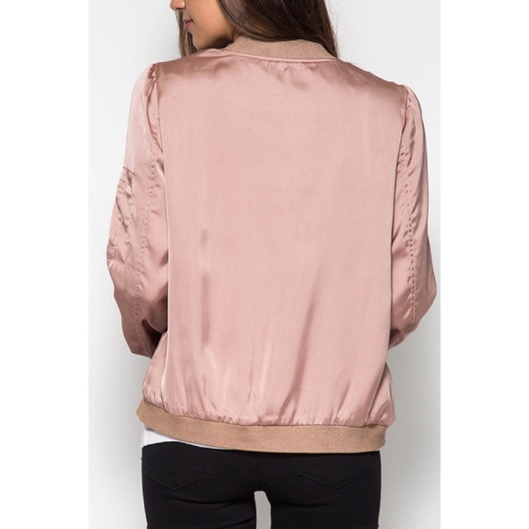 LAST ONE!! Dusty Rose Satin Bomber Jacket - Picture 2 of 4