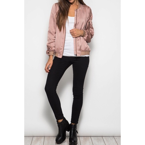 LAST ONE!! Dusty Rose Satin Bomber Jacket - Picture 4 of 4