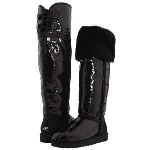 Black Sequin Over-The-Knee Bailey Button Ugg Boots